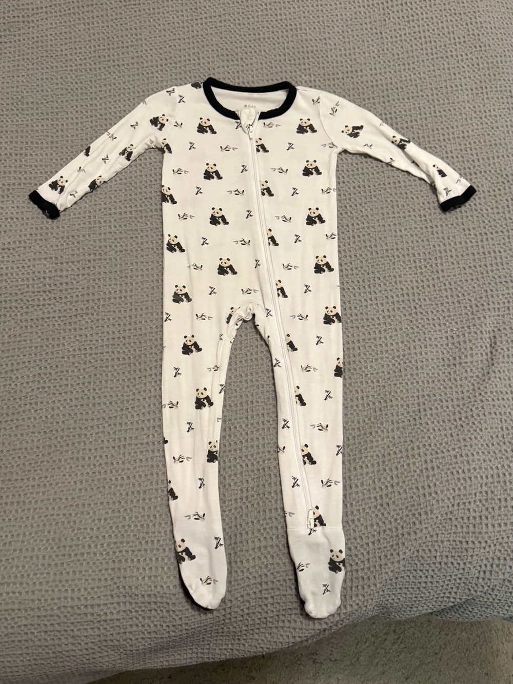 Kyte Baby White Panda Print Footed One-Piece Pajamas with Black Trim